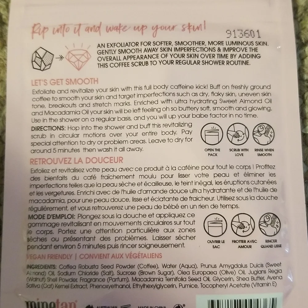 4/25 bundle item. Sephora hand Mask and Minetan Coffee Scrub